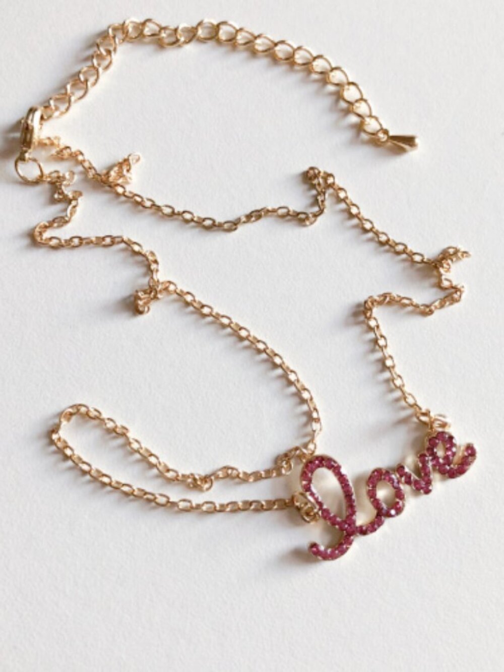 Pink Love Rhinestone Pendant Fashion Necklace